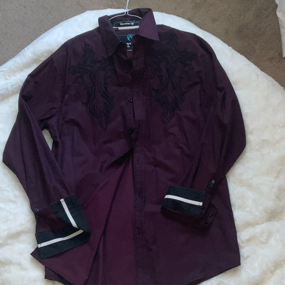 Roar Men's Dark Purple Casual Button Down Shirt